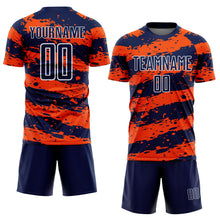 Load image into Gallery viewer, Custom Navy Orange-White Splash Sublimation Soccer Uniform Jersey
