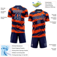 Load image into Gallery viewer, Custom Navy Orange-White Splash Sublimation Soccer Uniform Jersey
