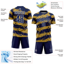 Load image into Gallery viewer, Custom Navy Old Gold-White Splash Sublimation Soccer Uniform Jersey
