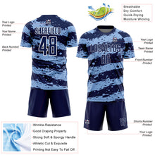 Load image into Gallery viewer, Custom Navy Light Blue-White Splash Sublimation Soccer Uniform Jersey
