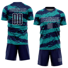 Load image into Gallery viewer, Custom Navy Teal-White Splash Sublimation Soccer Uniform Jersey
