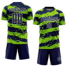 Load image into Gallery viewer, Custom Navy Neon Green-White Splash Sublimation Soccer Uniform Jersey
