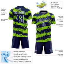 Load image into Gallery viewer, Custom Navy Neon Green-White Splash Sublimation Soccer Uniform Jersey
