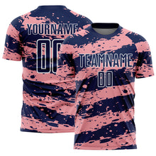 Load image into Gallery viewer, Custom Navy Medium Pink-White Splash Sublimation Soccer Uniform Jersey
