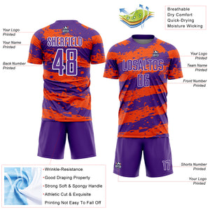 Custom Purple Orange-White Splash Sublimation Soccer Uniform Jersey