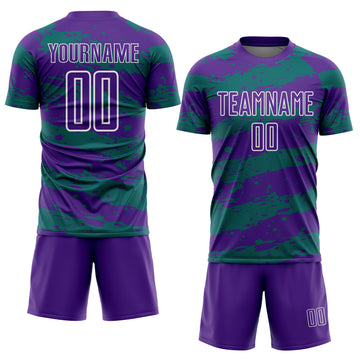 Custom Purple Teal-White Splash Sublimation Soccer Uniform Jersey