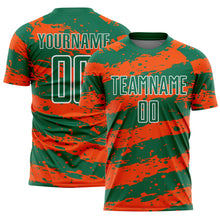 Load image into Gallery viewer, Custom Kelly Green Orange-White Splash Sublimation Soccer Uniform Jersey
