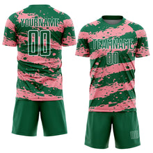 Load image into Gallery viewer, Custom Kelly Green Medium Pink-White Splash Sublimation Soccer Uniform Jersey
