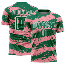 Load image into Gallery viewer, Custom Kelly Green Medium Pink-White Splash Sublimation Soccer Uniform Jersey
