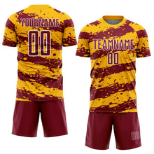 Load image into Gallery viewer, Custom Gold Crimson-White Splash Sublimation Soccer Uniform Jersey
