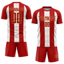 Load image into Gallery viewer, Custom Red Old Gold-White Line Sublimation Soccer Uniform Jersey
