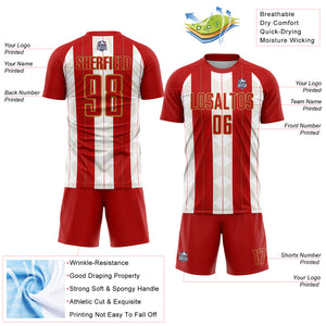 Custom Red Old Gold-White Line Sublimation Soccer Uniform Jersey