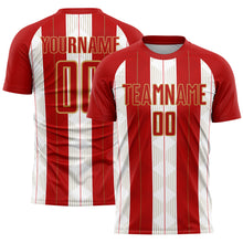 Load image into Gallery viewer, Custom Red Old Gold-White Line Sublimation Soccer Uniform Jersey
