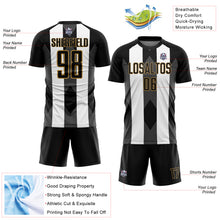 Load image into Gallery viewer, Custom Black Old Gold-White Line Sublimation Soccer Uniform Jersey
