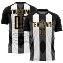 Load image into Gallery viewer, Custom Black Old Gold-White Line Sublimation Soccer Uniform Jersey
