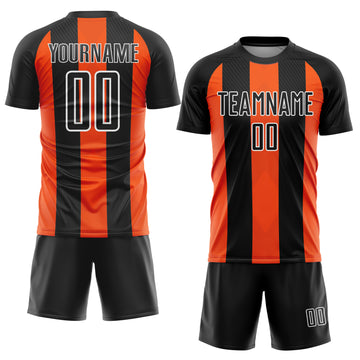 Custom Black Orange-White Line Sublimation Soccer Uniform Jersey