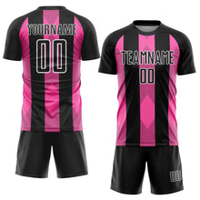 Load image into Gallery viewer, Custom Black Pink-White Line Sublimation Soccer Uniform Jersey
