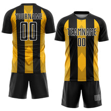 Load image into Gallery viewer, Custom Black Gold-White Line Sublimation Soccer Uniform Jersey
