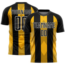 Load image into Gallery viewer, Custom Black Gold-White Line Sublimation Soccer Uniform Jersey
