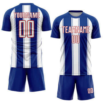 Custom Royal White-Red Line Sublimation Soccer Uniform Jersey