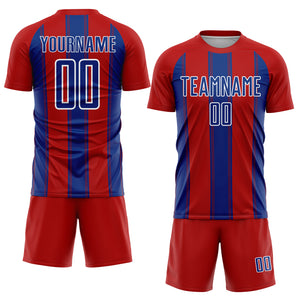 Custom Red Royal-White Line Sublimation Soccer Uniform Jersey