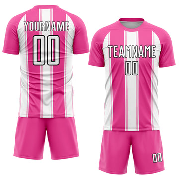 Custom Pink White-Black Line Sublimation Soccer Uniform Jersey