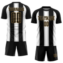 Load image into Gallery viewer, Custom Black White-Old Gold Line Sublimation Soccer Uniform Jersey
