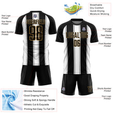 Load image into Gallery viewer, Custom Black White-Old Gold Line Sublimation Soccer Uniform Jersey
