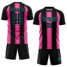 Load image into Gallery viewer, Custom Black Pink-Teal Line Sublimation Soccer Uniform Jersey
