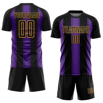 Custom Black Purple-Gold Line Sublimation Soccer Uniform Jersey