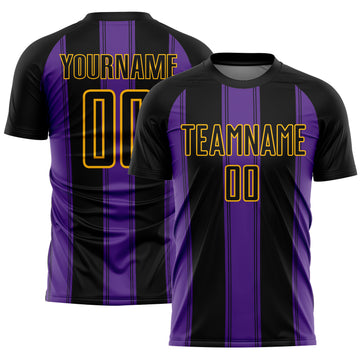 Custom Black Purple-Gold Line Sublimation Soccer Uniform Jersey