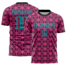 Load image into Gallery viewer, Custom Pink Teal-Black Geometric Shapes Sublimation Soccer Uniform Jersey
