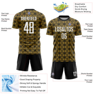 Custom Old Gold White-Black Geometric Shapes Sublimation Soccer Uniform Jersey