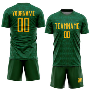 Custom Green Gold-Kelly Green Geometric Shapes Sublimation Soccer Uniform Jersey