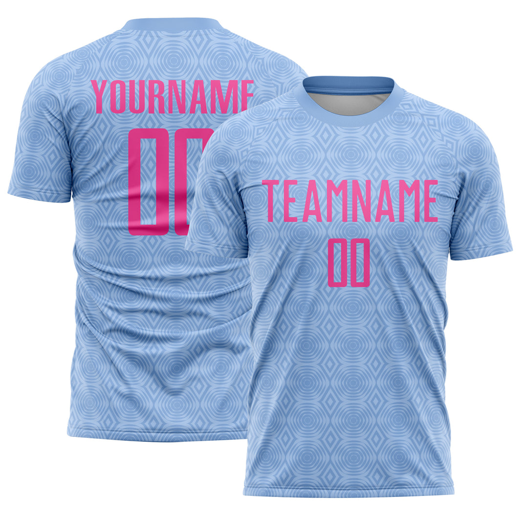 Custom Light Blue Pink Geometric Shapes Sublimation Soccer Uniform Jersey