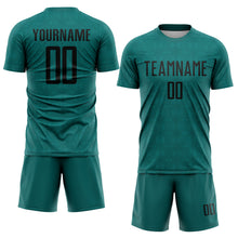 Load image into Gallery viewer, Custom Teal Black Geometric Shapes Sublimation Soccer Uniform Jersey
