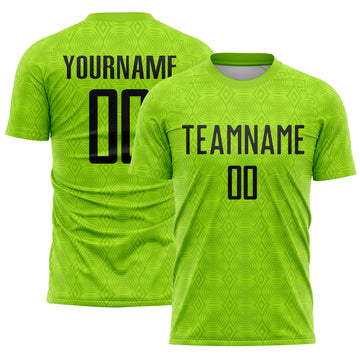 Custom Neon Green Black Geometric Shapes Sublimation Soccer Uniform Jersey