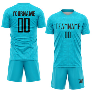 Custom Lakes Blue Black Geometric Shapes Sublimation Soccer Uniform Jersey