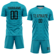 Load image into Gallery viewer, Custom Teal Black Geometric Shapes Sublimation Soccer Uniform Jersey
