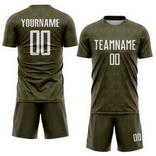 Load image into Gallery viewer, Custom Olive White Geometric Shapes Sublimation Salute To Service Soccer Uniform Jersey
