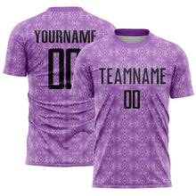 Load image into Gallery viewer, Custom Medium Purple Black-Light Purple Geometric Shapes Sublimation Soccer Uniform Jersey
