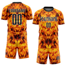 Load image into Gallery viewer, Custom Yellow Black-White Flame Sublimation Soccer Uniform Jersey
