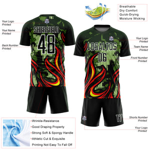 Custom Olive Red-Gold Flame Sublimation Salute To Service Soccer Uniform Jersey