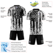 Load image into Gallery viewer, Custom Black Gray-White American Flag Flame Sublimation Soccer Uniform Jersey
