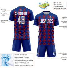 Load image into Gallery viewer, Custom Royal White-Red Zigzag Shape Sublimation Soccer Uniform Jersey
