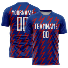 Load image into Gallery viewer, Custom Royal White-Red Zigzag Shape Sublimation Soccer Uniform Jersey
