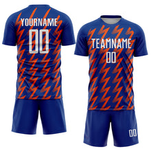 Load image into Gallery viewer, Custom Royal White-Orange Zigzag Shape Sublimation Soccer Uniform Jersey
