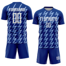 Load image into Gallery viewer, Custom Royal White-Light Blue Zigzag Shape Sublimation Soccer Uniform Jersey
