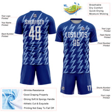 Load image into Gallery viewer, Custom Royal White-Light Blue Zigzag Shape Sublimation Soccer Uniform Jersey
