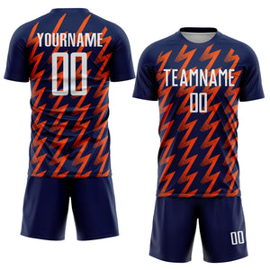 Custom Navy White-Orange Zigzag Shape Sublimation Soccer Uniform Jersey